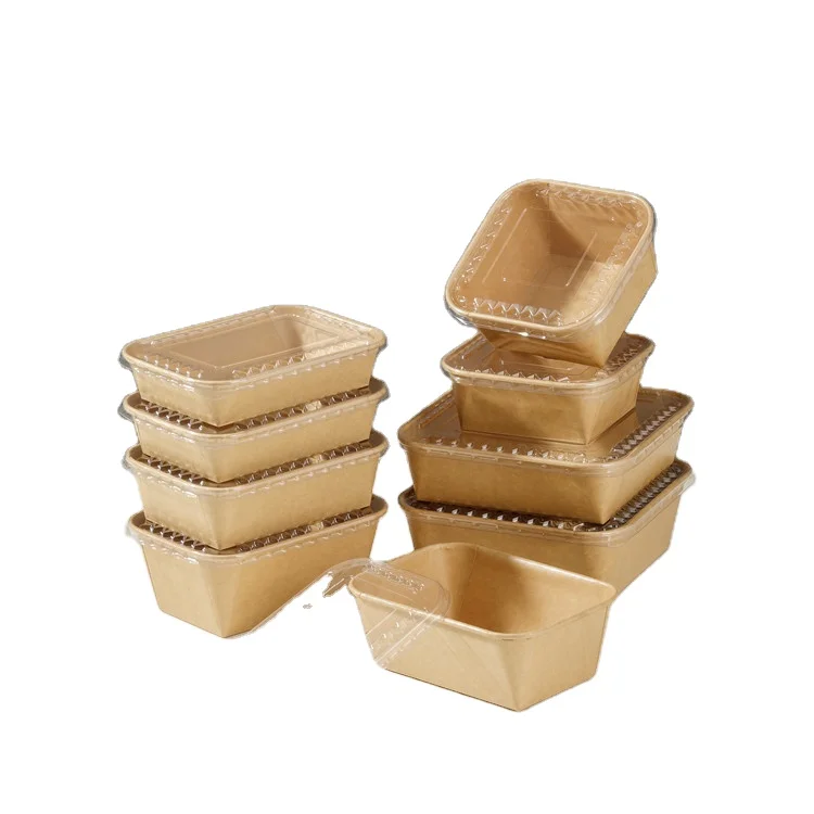 SM7-650ML Kraft Paper Cake Box Trays With Lid  Package Takeaway Kraft Bakery/Salad/Food//Fruit/Sushi Box Tray