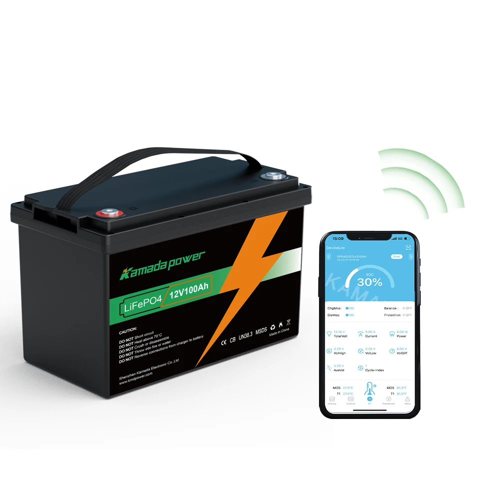 Заводская батарея Agm 12v 100Ah IP67 Lifepo4 12V Bluetooth с самонагревом литиевая аккумуляторная