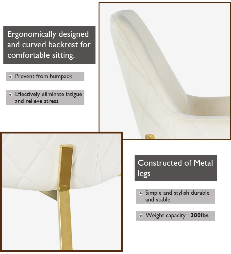 Contemporary Home Furniture Modern Hotel Comfortable restaurant Gold legs high back Upholstered Velvet Dining Chair