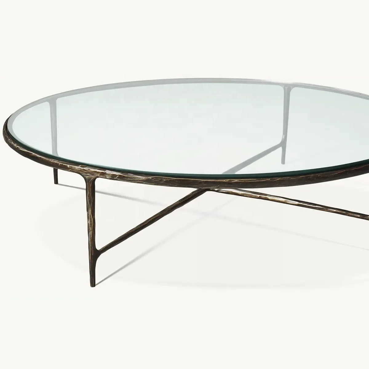 AIRFFY OEM/ODM Factory Living Room Furniture Thaddeus Modern Luxury Round Forged Metal Glass Coffee Table