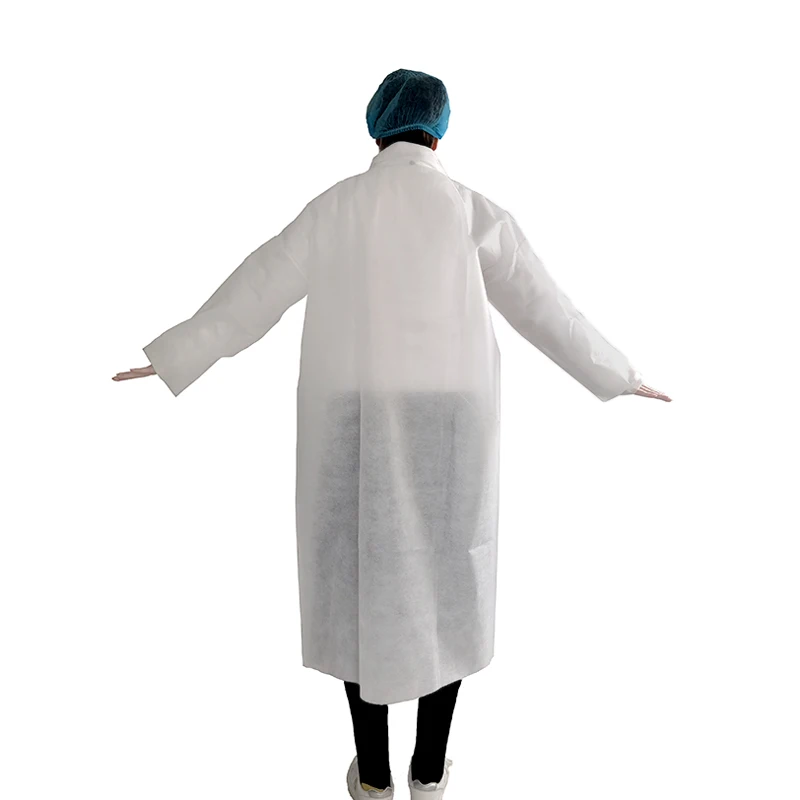 China manufacturer non woven disposable lab coat 30gsm with elastic cuff