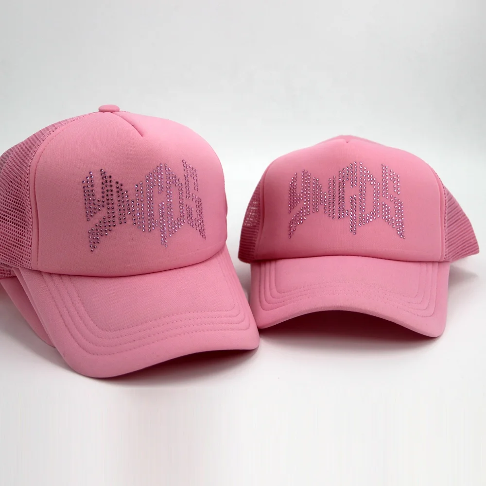 Wholesale Custom Embroidery Logo Men Mesh Net Baseball Sport Foam Crystal Diamond Bling Rhinestone trucker cap hat