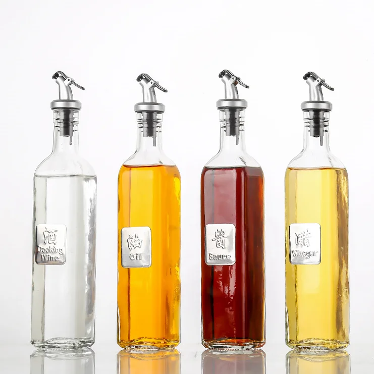 
Tableware kitchenware 500ml clear square glass bottle with pourer cap for cooking wine oil sauce vinegar 