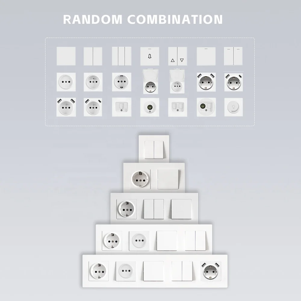 220-250V 10-16 Amps White Black Grey Gold Color Flame Retardant Plastic Panel EU Type German Standard Schuko Wall Socket