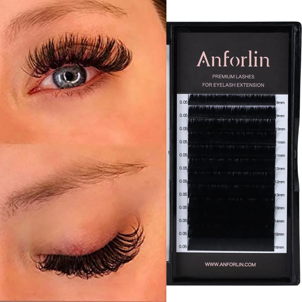 Anforlin Korean PBT Silk Lash Extensions Trays Wholesale Private Label Eyelash Extensions Professional Set Supplies