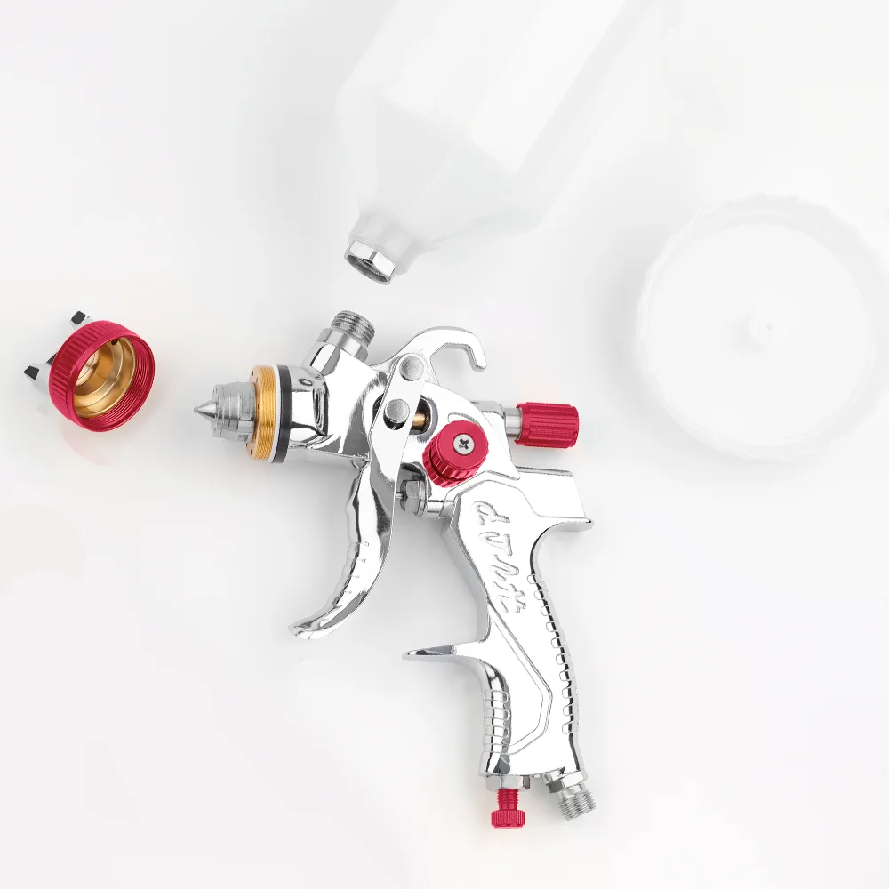New Design HVLP Red Pneumatic Air Spray Gun 1.4/1.7/2.0mm Nozzle 10 Paint Filters & Pressure Gauge Pneumatic Paint Gun For Car.