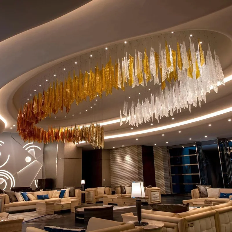 Newly fashionable art decor hand blown amber clear Crystal glass triangular wings hotel restaurant ceiling hanging decorations