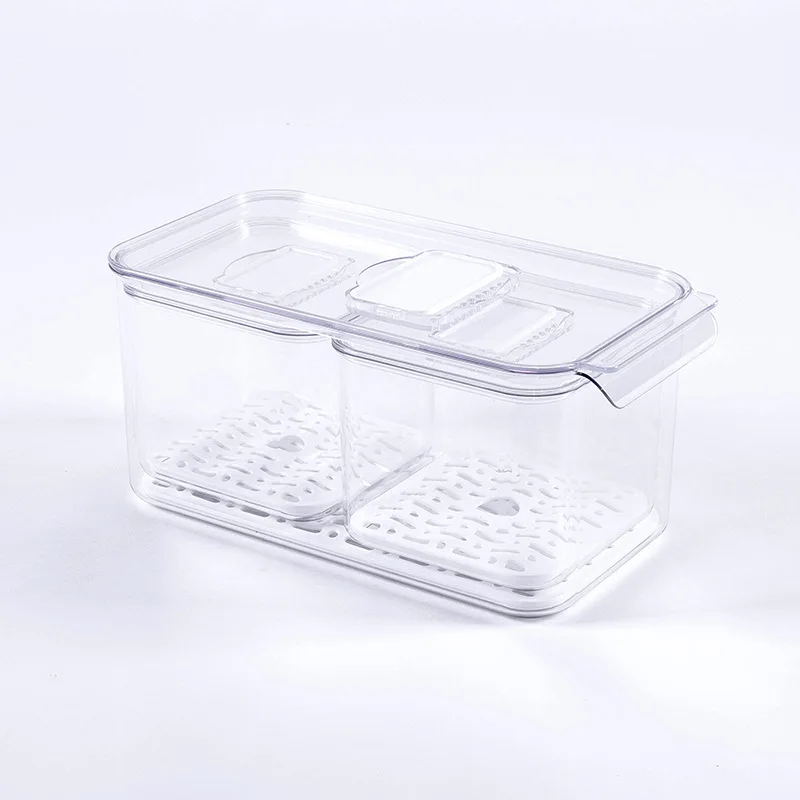 BPA Free Veggie Berry Fruits Food Storage Removable Refrigerator Freezer Organizer Bin with Drain Tray