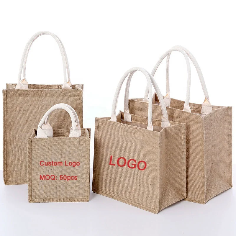 Cheap price custom logo eco friendly reusable gift bag nature organic jute hemp shopping tote bag
