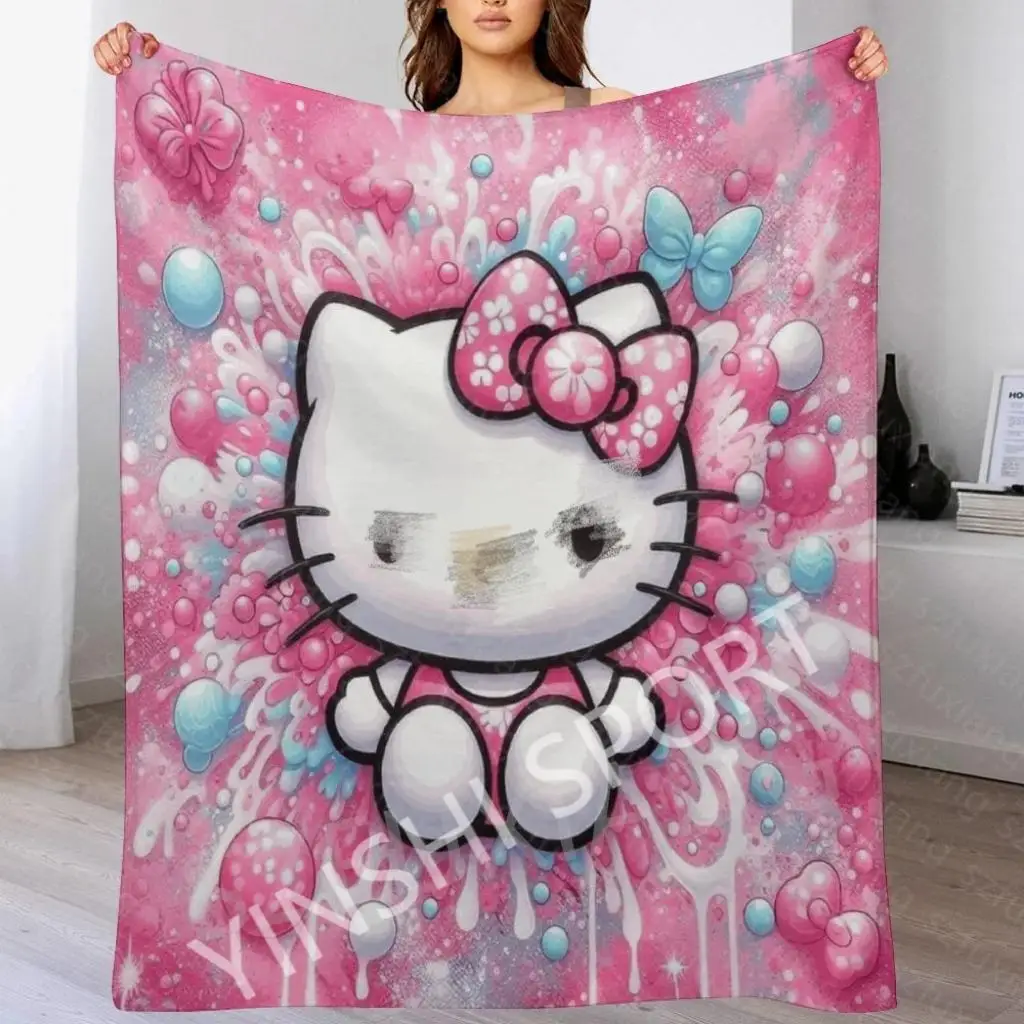 Factory Hello Kt Cat Blanket Cute Baby Nap Blankets Hot Sanrioed Soft Warm Skin-friendly Flannel Anime Pattern Bedding Supply