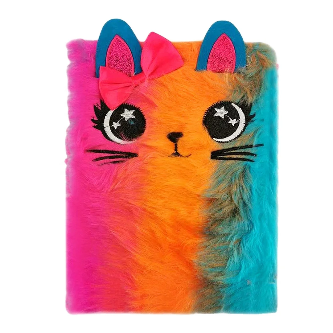 Factory Price Cute Animal Bear Soft Girls Design Plush Notebook Diary Fluffy Notebook