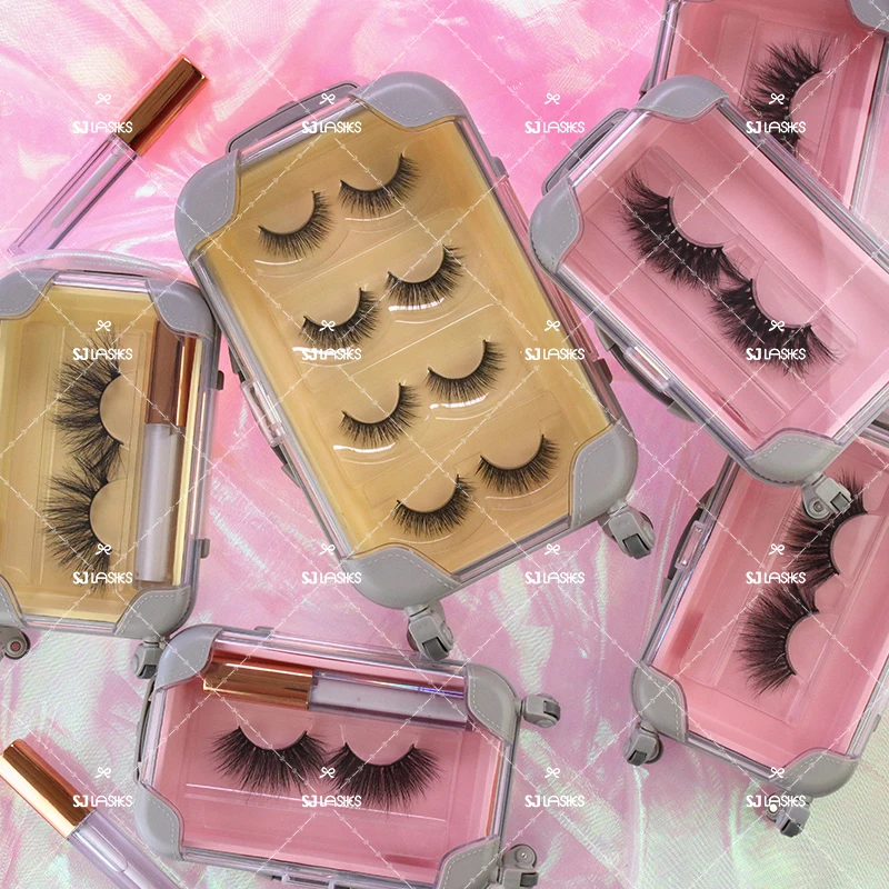 False Eyelashes Packaging Box Plastic Mini Suitcase Favor Box Rolling Empty Lash Boxes Trolley Tiny Suitcase