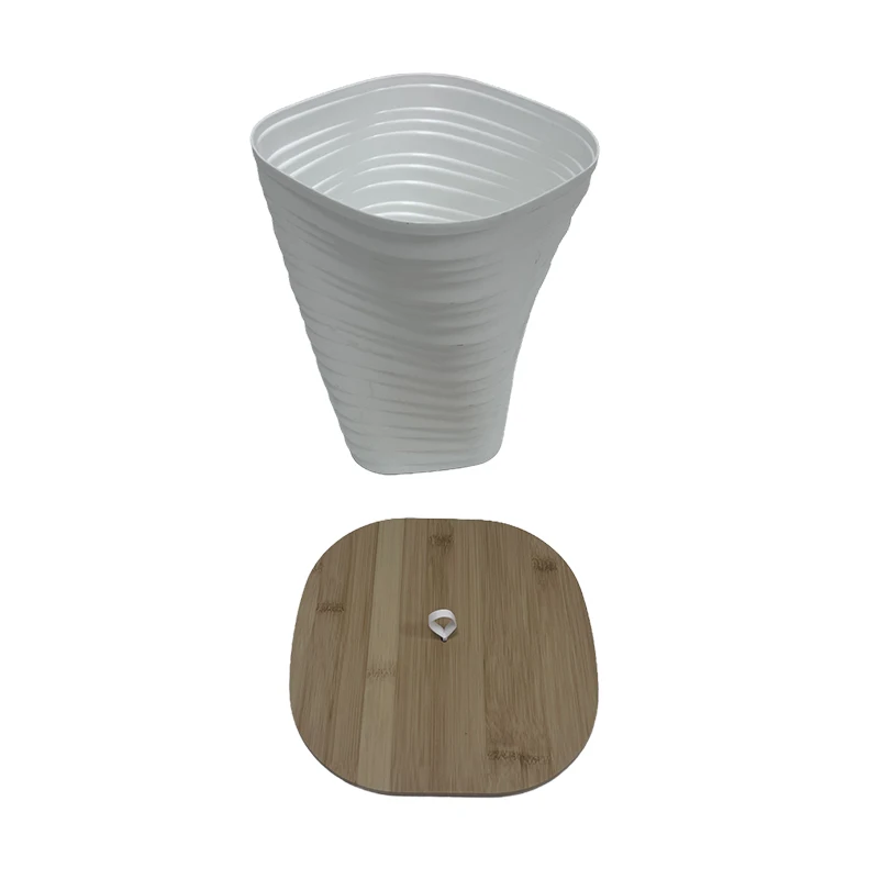 New Style High Appearance Level Bamboo Cover Thai Pattern Top Quality Desktop Trash Can Trash Can Dustbin with Lid