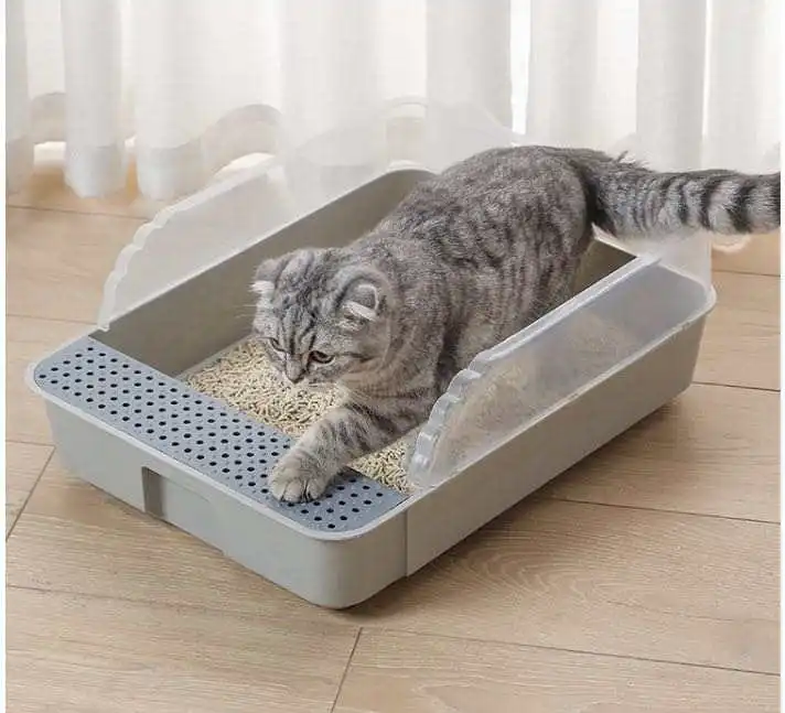 Splash-proof semi-enclosed square cat litter box