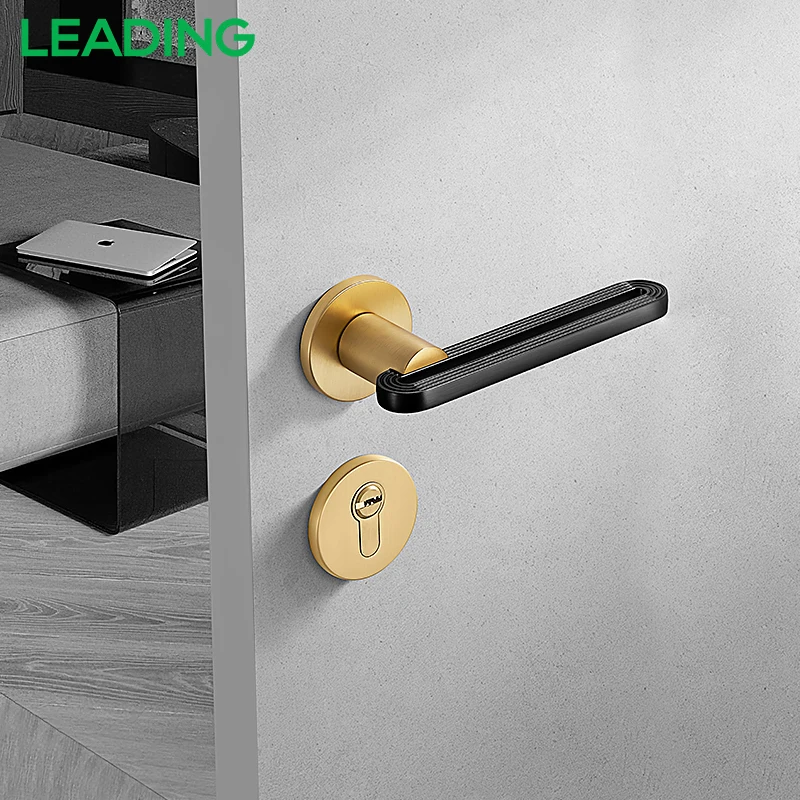 Black Door Handle For Room And Hotel Interior Gold Door Handle Zinc Modern Wooden Door Lever Handle Luxury