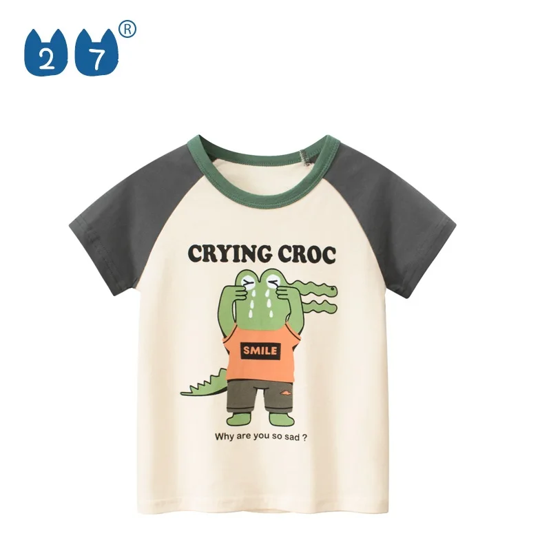 100% Cotton Knitted 140G Crocodile Cartoon Short Sleeve Boys T Shirt