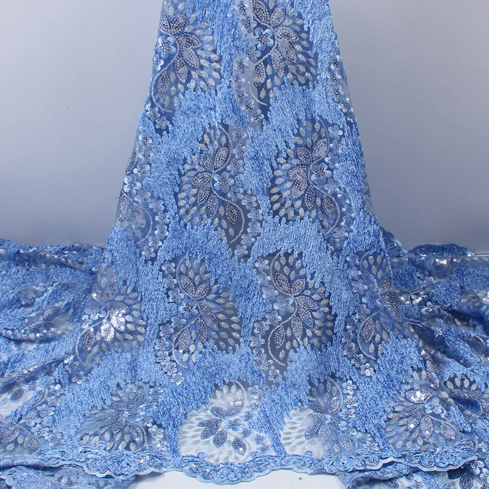 Wholesale 3d Flowers Embroidery Tulle Mesh Gold Sequin Lace Fabric For Dresses