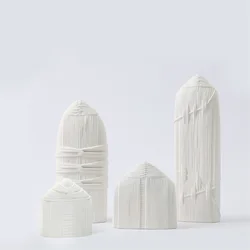 Nordic Modern Creative Matte Pastel Ceramic Wicker Style Lines Bottle Bud Vase Cream for Home Decor