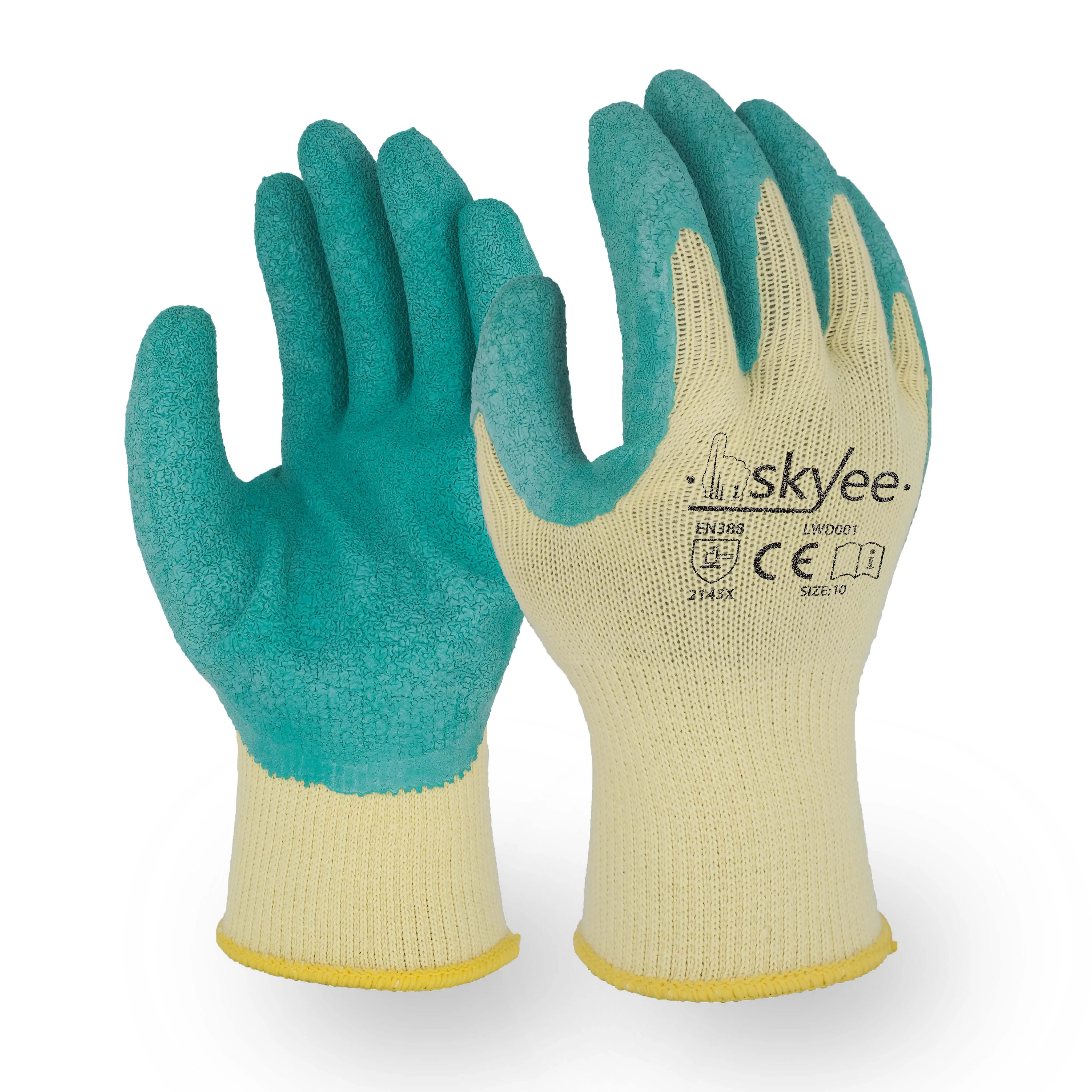 SKYEE hot sale crinkle latex coating polyester fabric cut resistant anti smash safety construction gloves for test machine