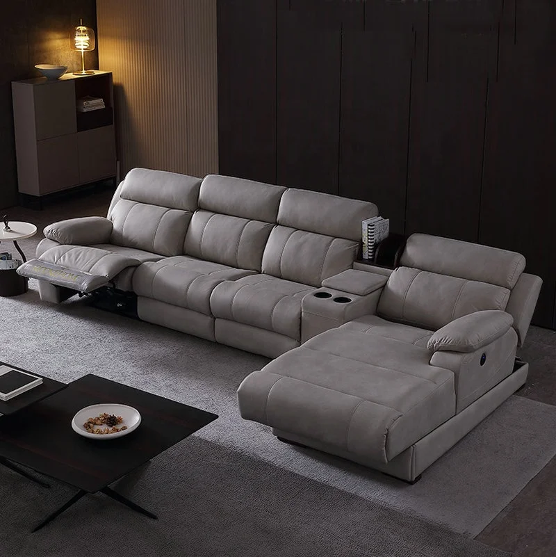 Brown Color Italy Design Comfortable Cream Leather Sofas Home Furniture Electric Reclining Sleeping Chaise Lounge Recliner Sofa