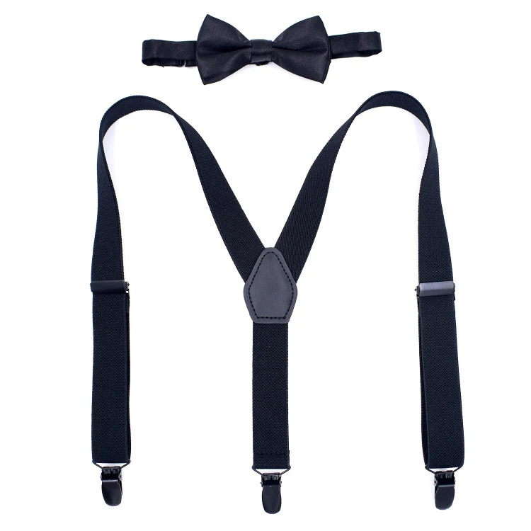 Soild Color Children Adjustable Suspenders Bowtie Set Boys Girls 3 Clips Y-Back Elastic Braces Kids