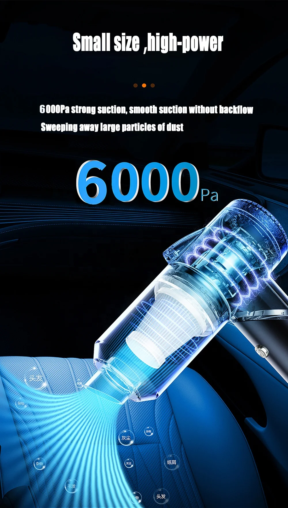  Portable LED light Mini Wireless Handheld Rechargeable 120W 5V 6000pa Car Vacuum