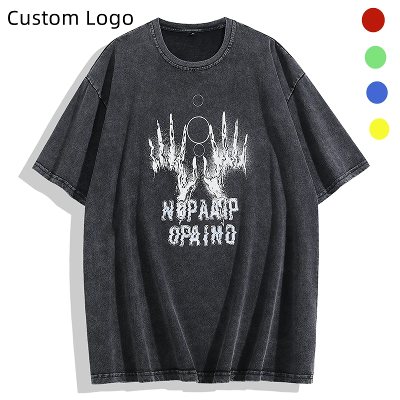 Custom Acid Wash T-shirt 250gsm Oversized Distressed Pure Cotton Loose T-shirts For Men