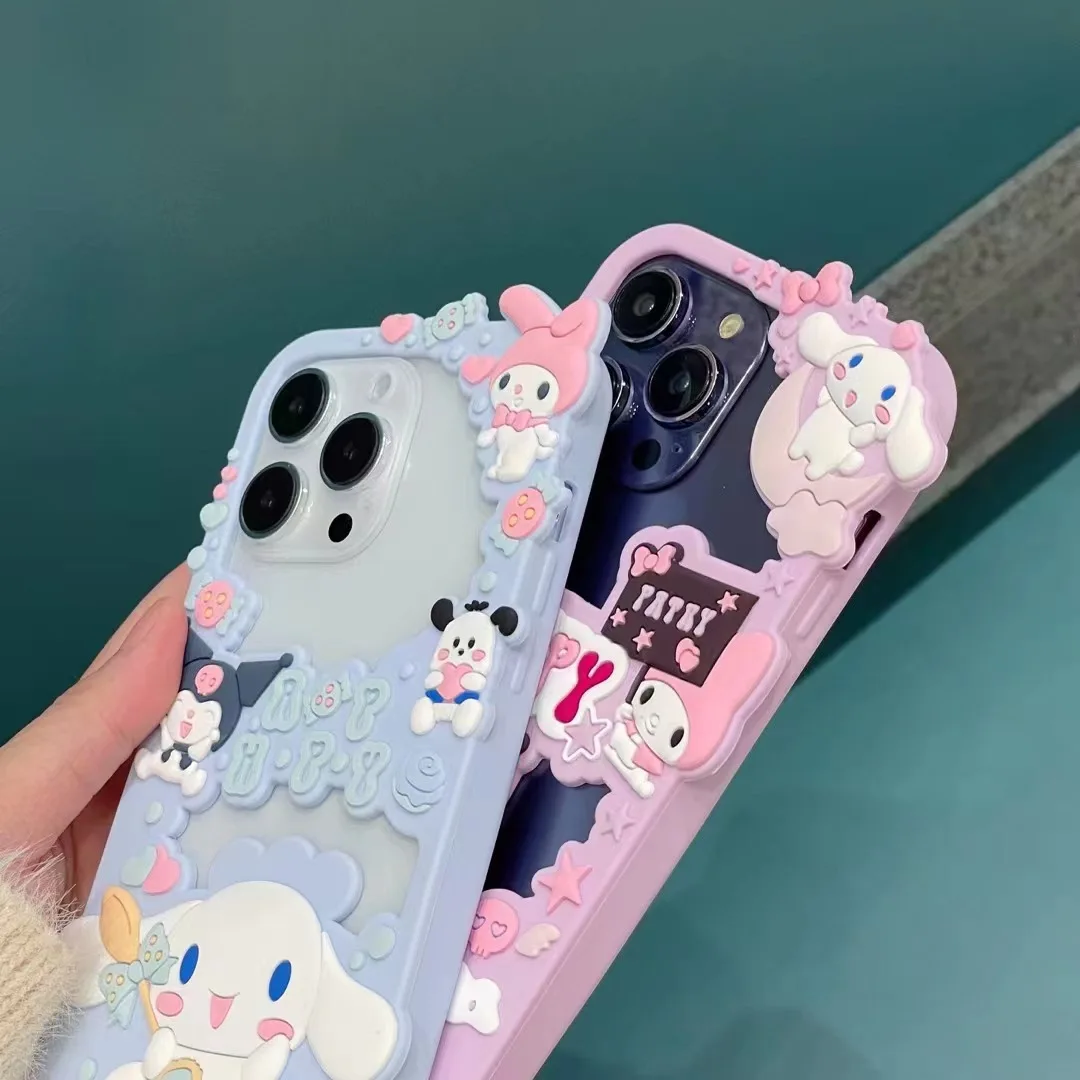 3D Cartoon Sanrio My Melody Soft Silicone TPU Phone Cases For iPhone 14 Pro 13 12 11 Pro Max  Mobile Cover Cute Pink Girl