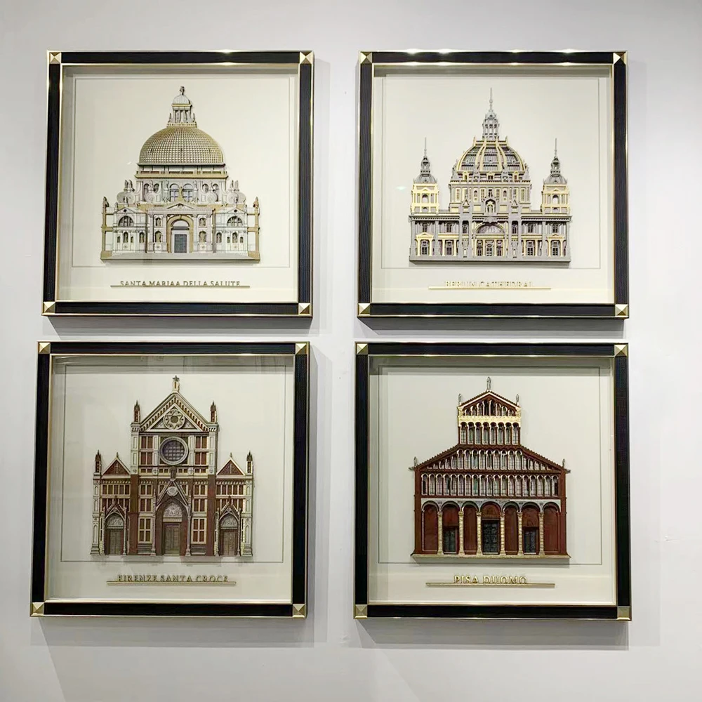 Professional Manufacturer European Architectural Style Square Abstract Artwork Wall Decor Painting 3D Carving Relief Wall Art