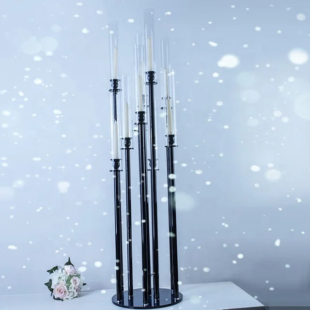 Black Metal Candelabra 8 Heads Candlestick Candle Holders Stands Wedding Table Centerpieces Flower Road Lead Party Decoration