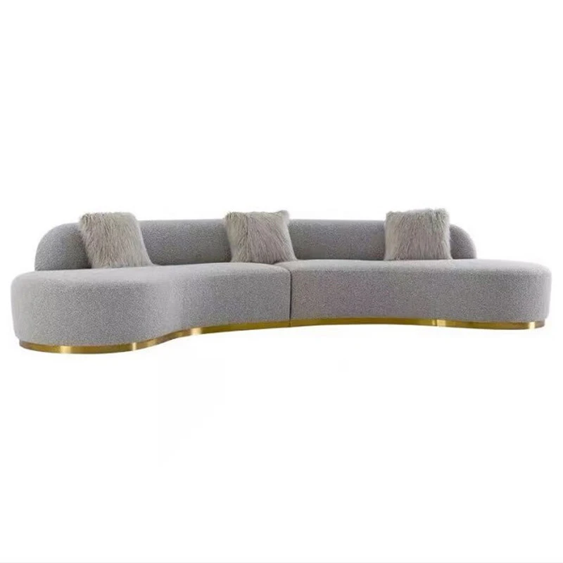 Fancy Grey Fabric Curved Sofa Modern Luxury U Shape Sofa Set Furniture With Stainless Steel Base