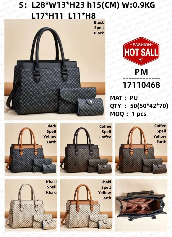 Customized Logo with Minimum Quantity PU Leather Handbag and Small Purse 3 in 1 Women Handbag Sets Handbags Wholesale