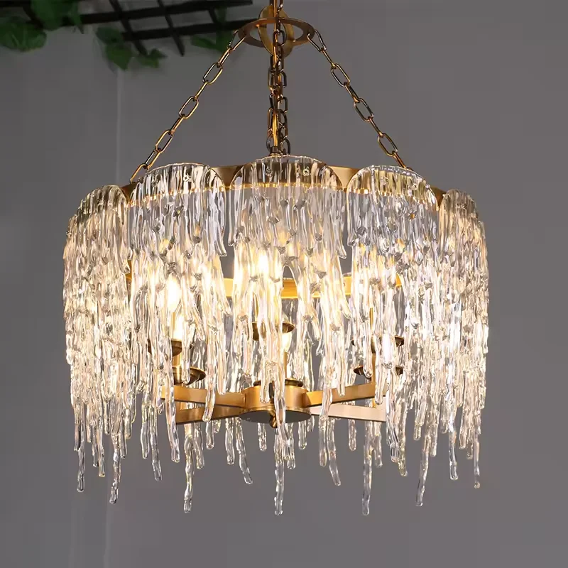 OEM Living Room Light Hotel Villa Led Lamp Ceiling Ice Waterfalls Round Pendant Lights Crystal Chandelier