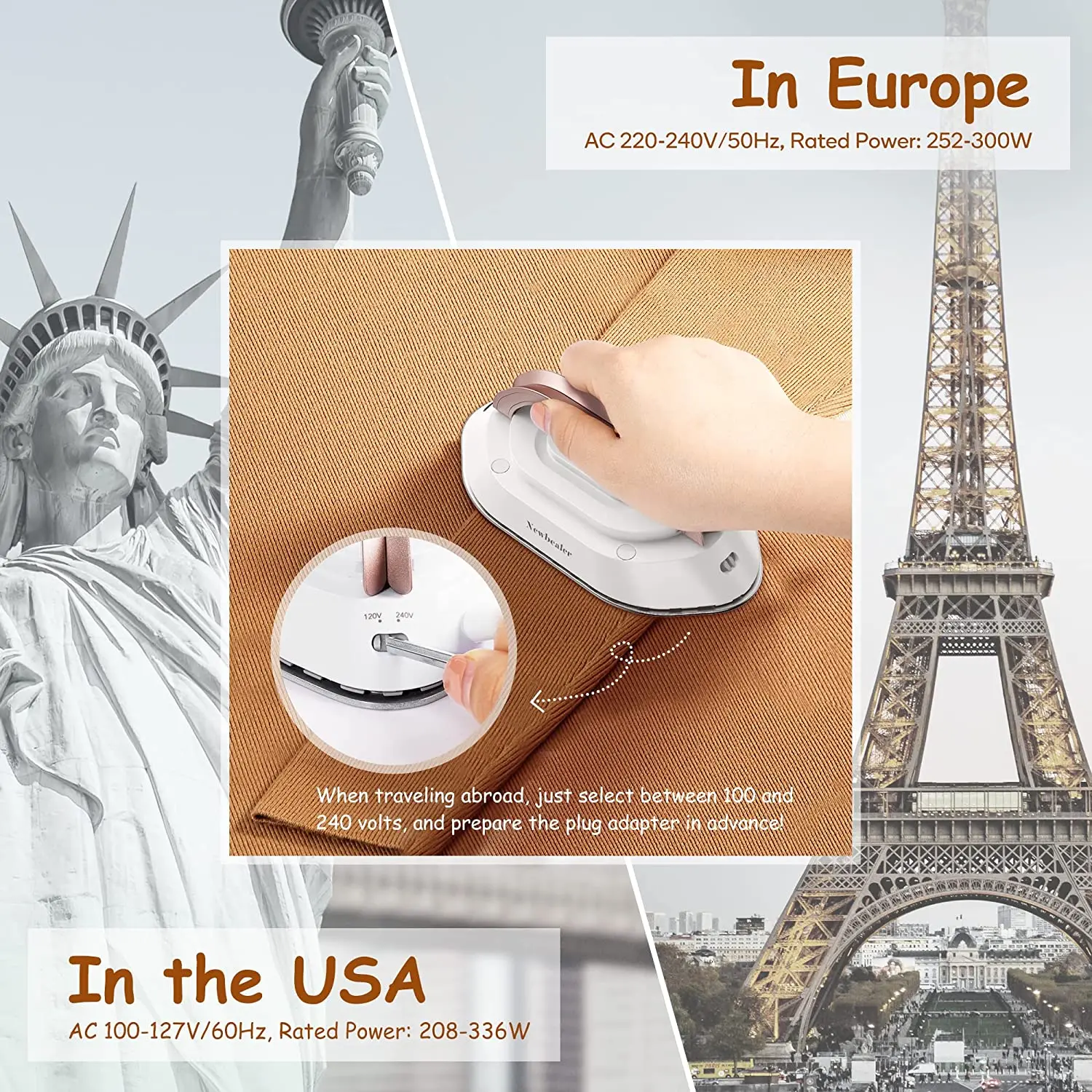 Mini Travel Iron with Dual Voltage - 120V/220V Lightweight Dry Iron for Clothes Portable Iron for Travel