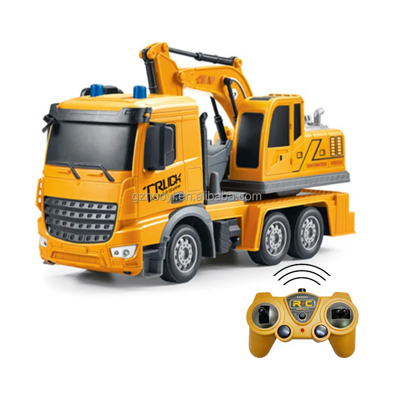 2.4G 12CH Remote Control Digger Truck Plastic Toy Truck Model Yellow Engineering Truck