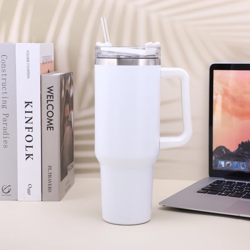 2023 custom vacuum insulated stainless steel 40 oz tumbler cup with handle and straw  travel mug 40oz