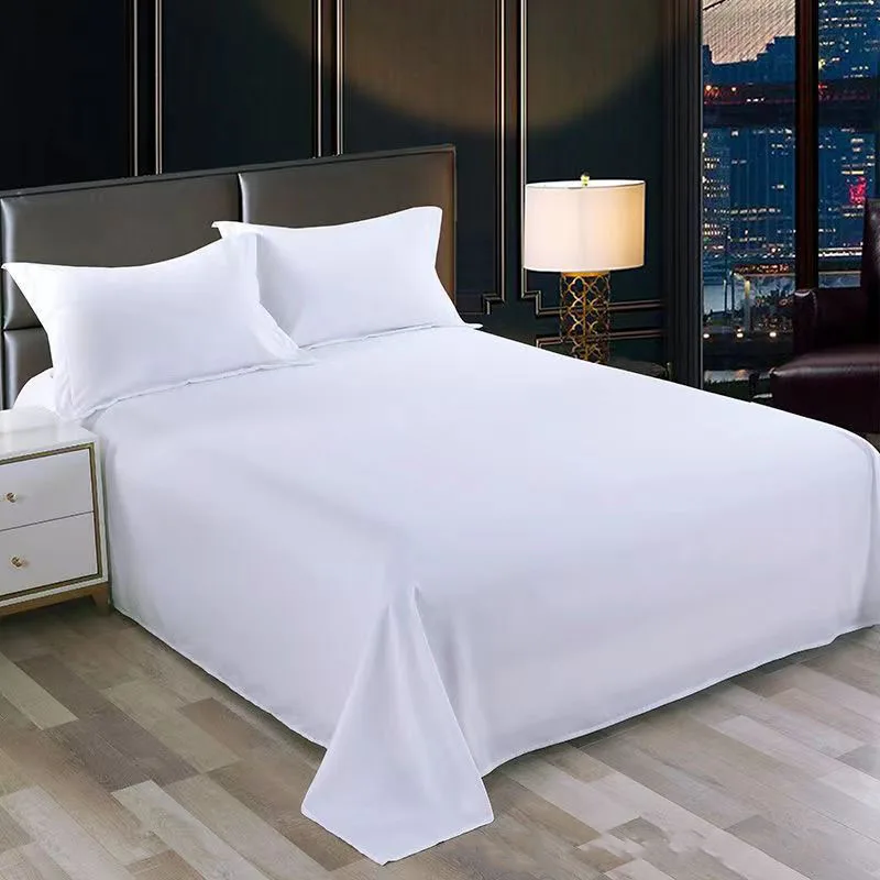 Wholesale 100% cotton white bed sheets for hotel luxury white bedsheet 4 pcs king size flat bed sheet
