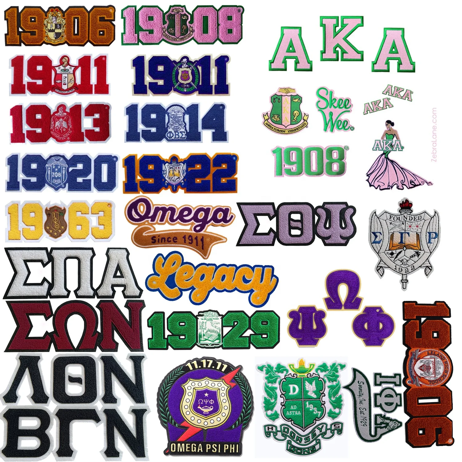 Wholesale Embroidery Custom Zeta Phi Beta Chenille Patches Iron On Fraternity Greek Letter Patch Badge For Clothing