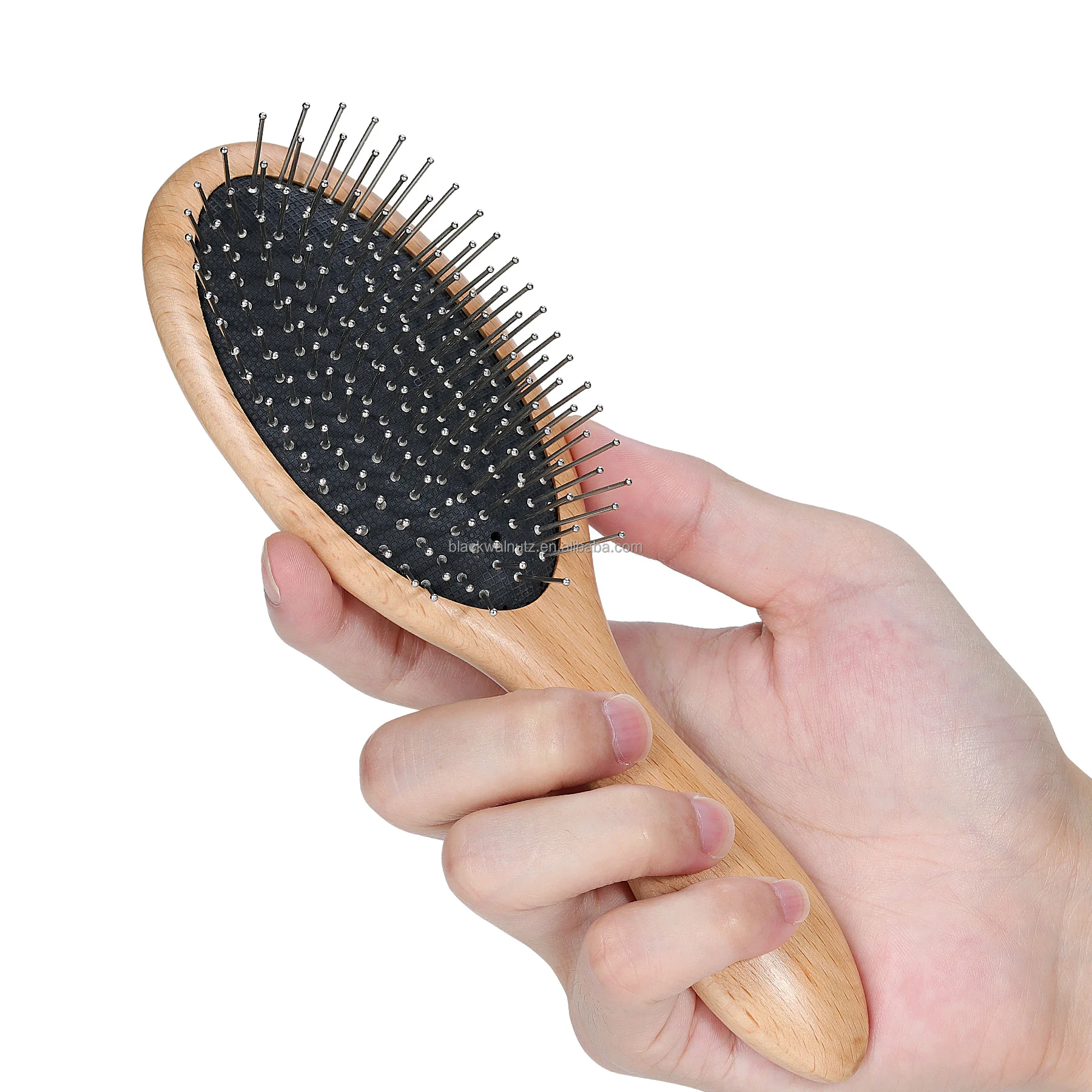 Handle Bamboo beech wood Detangling Hair Brush Boar Bristle stainless ball tip