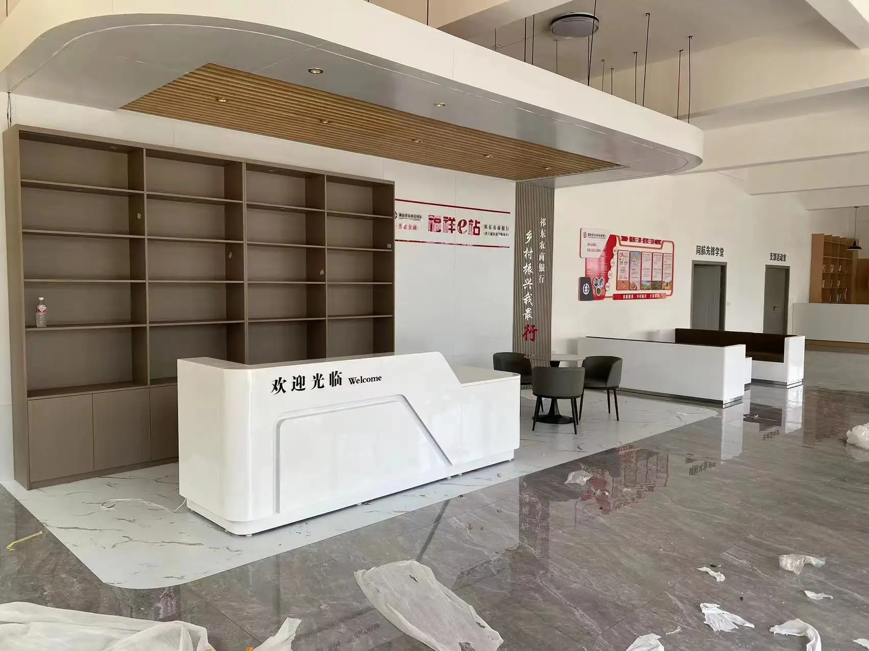custom luxury design fashion marble solid surface grey curved beauty salon office dental clinic counter reception desks