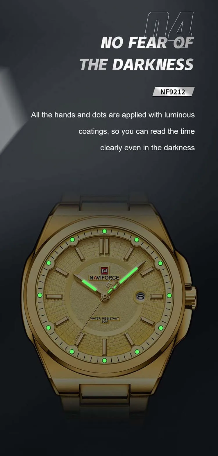 NAVIFORCE NF9212 luxury personalized man quartz watch nice Stainless steel band Luminous date display Minimalist business watch