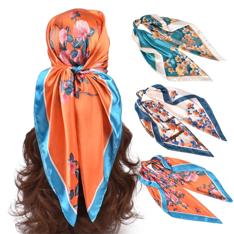 Custom Printed Paisley Polyester Cotton Bandana Square Scarf Luxury Flower Printing Silk Hair Bandana With Logo