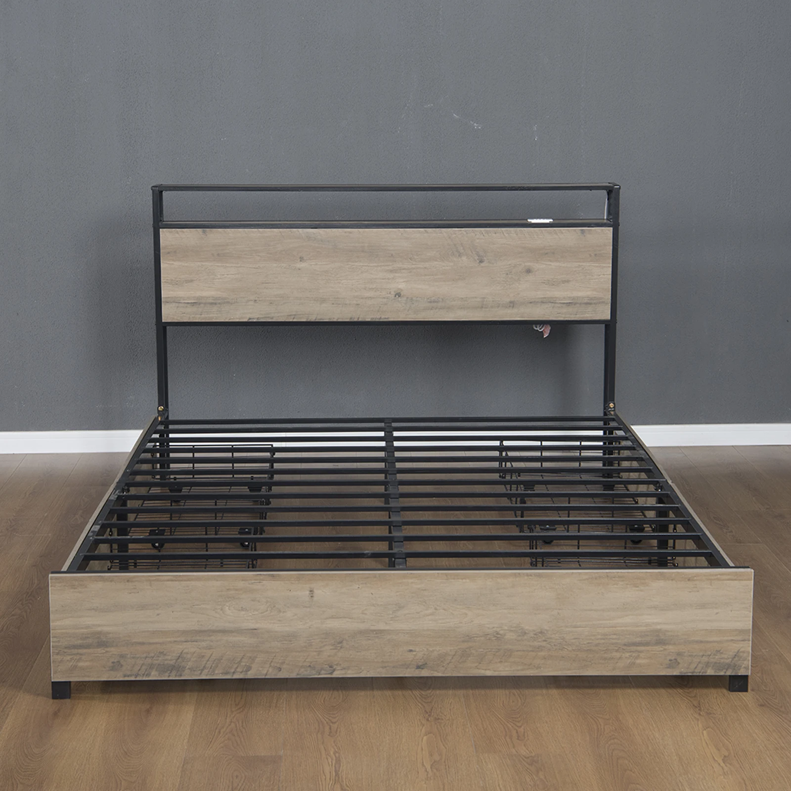 Willsoon Modern Design Metal Bed Wooden Headboard Solid wood metal LED bed Double size