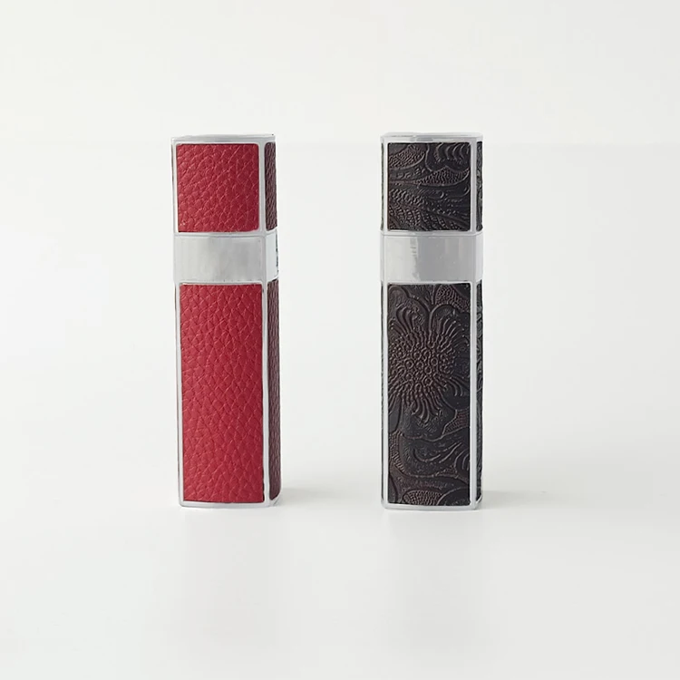 wholesale custom low moq 8ml 10ml 15ml square refill leather spray bottle atomizer luxury perfume bottle with box package