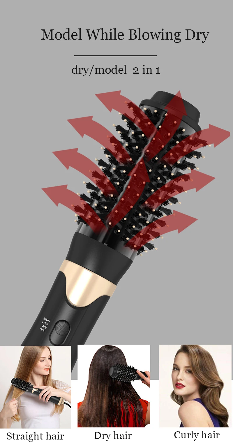 Negative Ion Hair Straightening Brush Salon 3  In 1 Volumizer Hot Air Brush One Step Hair Dryer Brush