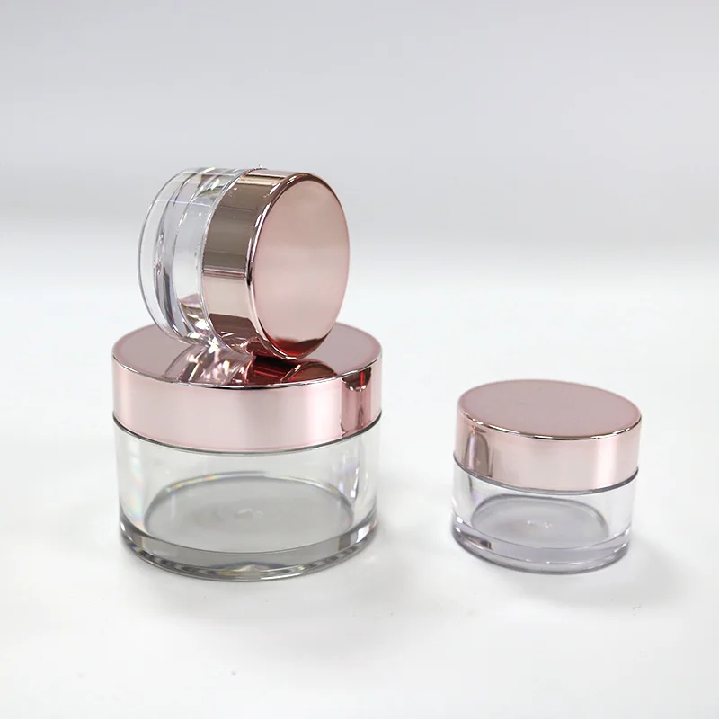 Cosmetic Packaging Custom Logo Clear Empty 1Oz 2Oz 4Oz 3 Oz 8Oz 15G 30G Powder Container Plastic Cosmetic Jar With Gold Pink Lid