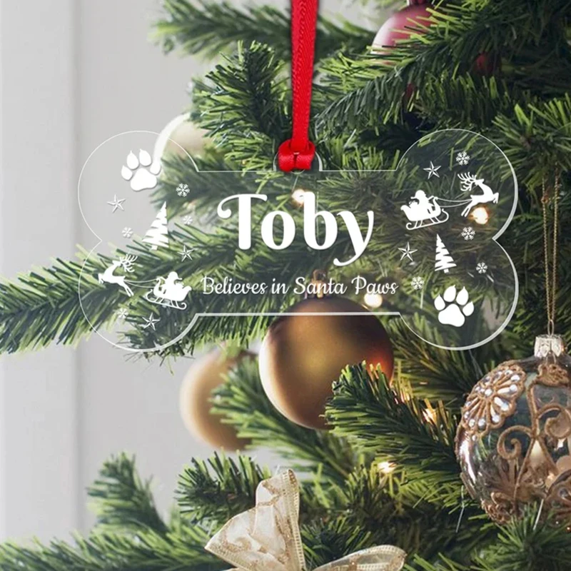 Custom Personalized Name Or Blessing On the Acrylic Dog Bone Shape For Cute Ornaments Christmas Tree Decoration