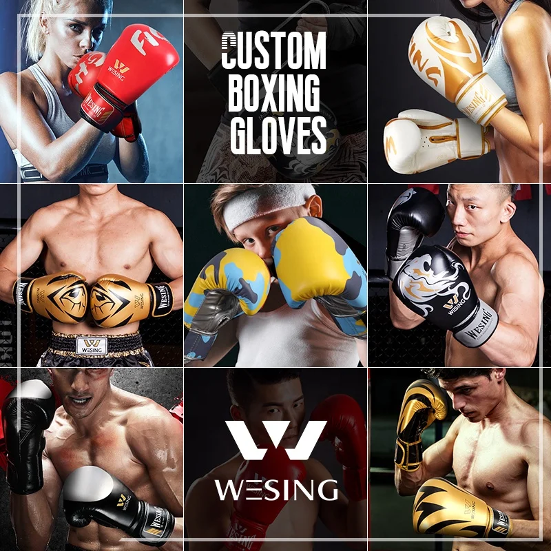 Wesing Пользовательский логотип Guantes De Boxeo Материал Дети Взрослые воловья кожа боксерские перчатки