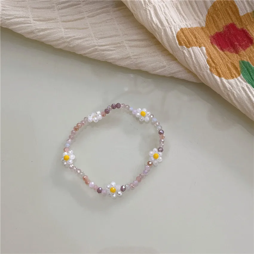 Colorful candy color beaded sweet and lovely crystal flower bracelet for wild