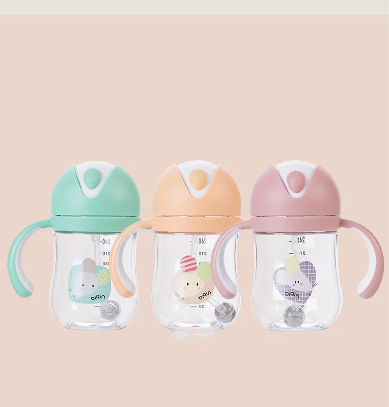 BH new product of tritan baby water bottle with straw &handle, cartoon baby drinking bottle from original OEM manufacturer
